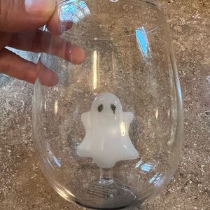 Anthropologie Clear Glass Stemless Wine Glass with White Ghost Accent